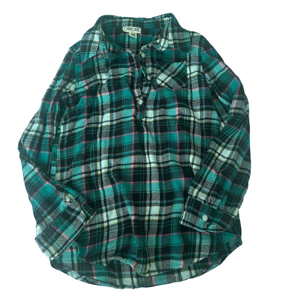 Cherokee Plaid Henley Flannel - Girls Medium 7/8 - Tunic